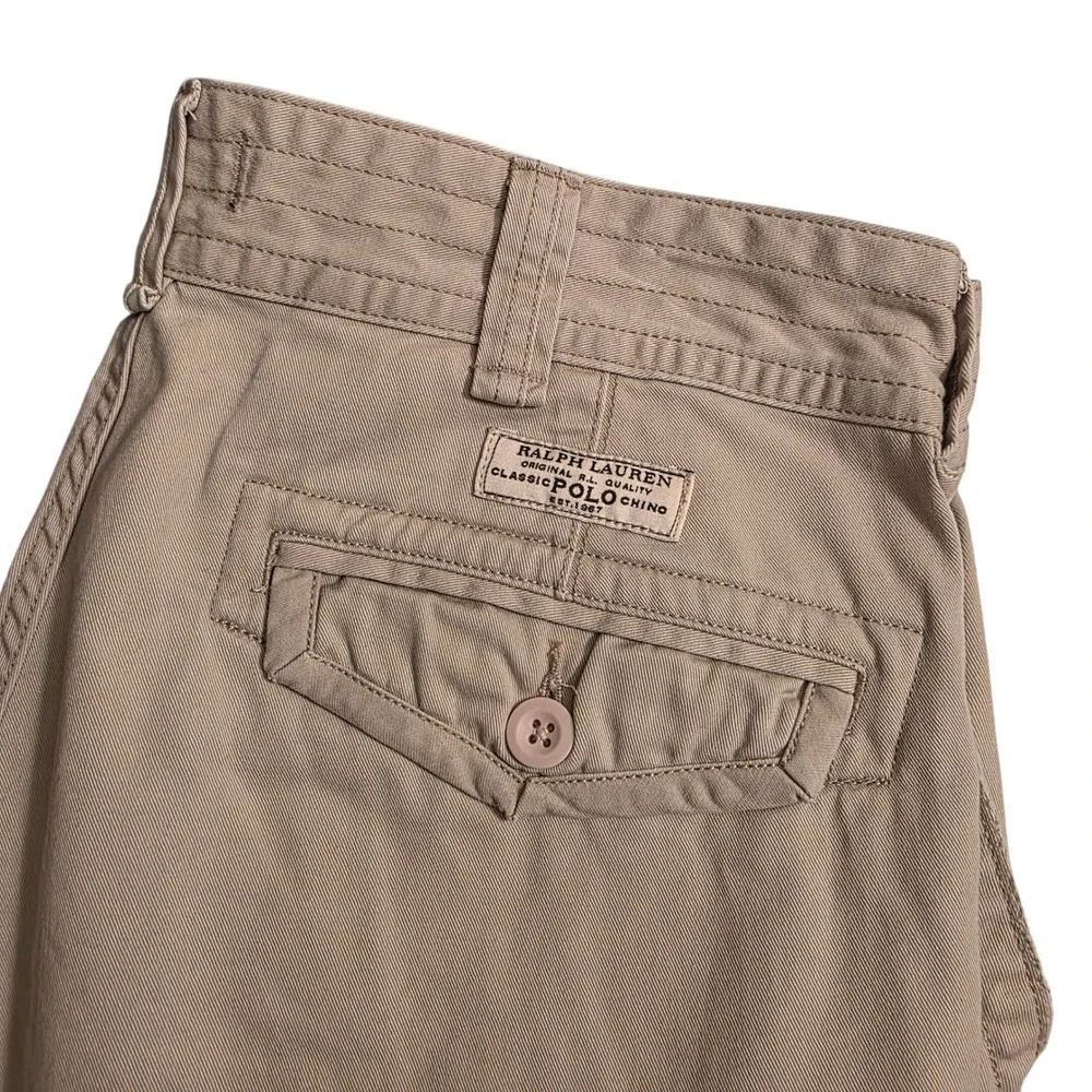 Polo Ralph Lauren Mens Tan Khaki Cotton Chino Cargo Shorts Size 35 Utility Prep